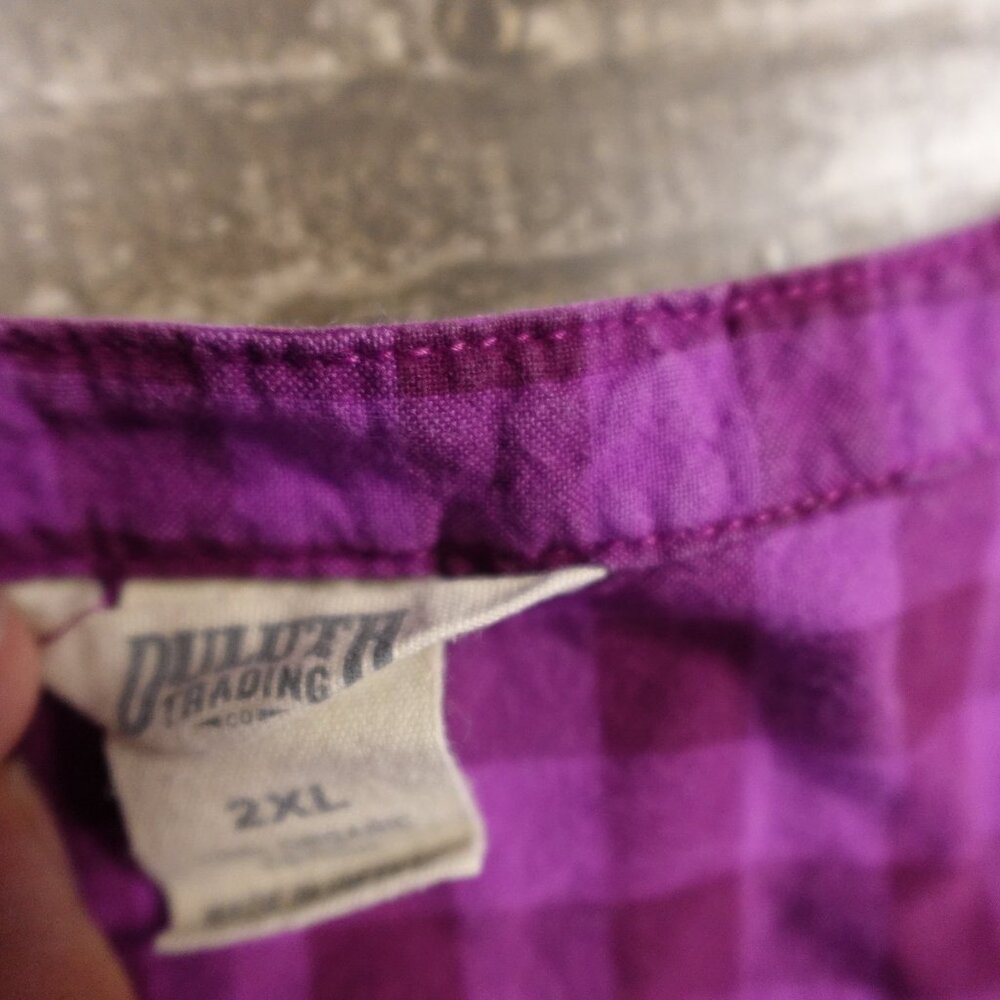 Duluth Trading‎ Organic Cotton Plaid Button Shirt 3/4 Sleeve Women’s 2XL Purple - Picture 3 of 10